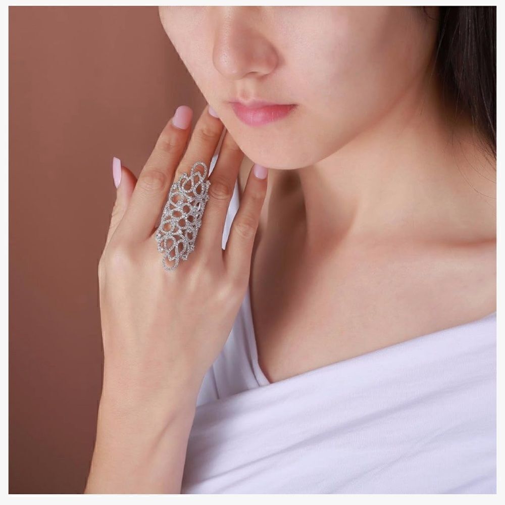 S925 Sterling Silver Cubic Zirconia Hollow Knuckle Finger Ring Size 7 - Picture 6 of 6